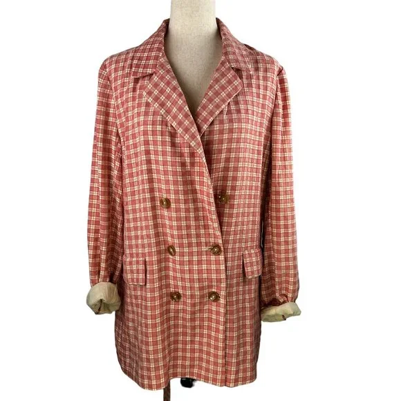 NWT FREE PEOPLE Pink/Rose Olivia Gingham Lightweight Blazer Trench Jacke… - Picture 4 of 16